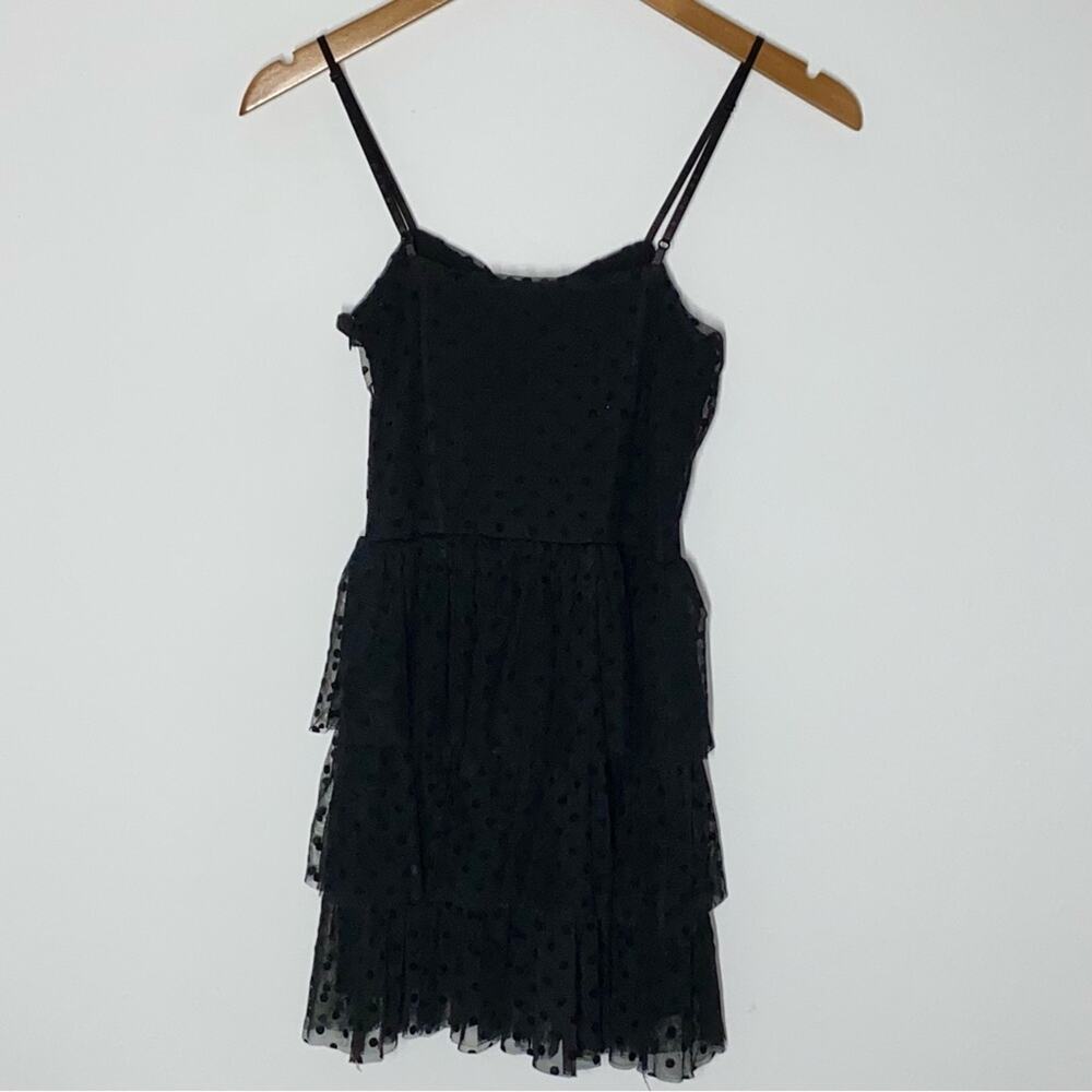 S Heritage 1981 Black Mesh Tulle Velvet Polka Dot Tiered Ruffle Mini Party Dress - Picture 6 of 7